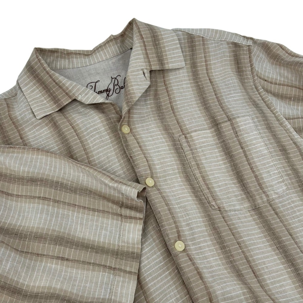 Tommy Bahama Mens Large 100% Linen Short Sleeve Button Down Striped Camp Shirt